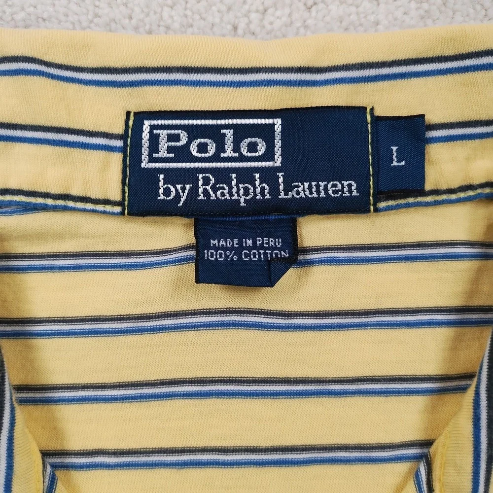 Vintage Polo Ralph Lauren Shirt Men's Large Yellow Striped S/S Casual Pony 90's